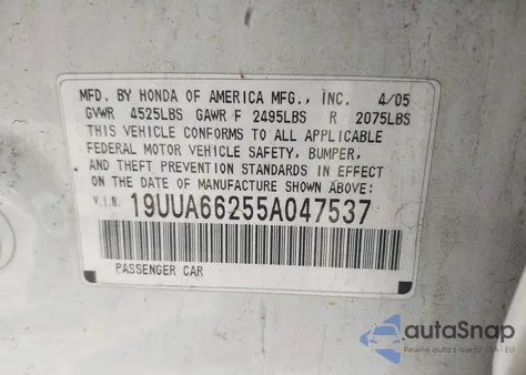 2005 Acura Tl from USA, damaged, VIN 19UUA66255A047537